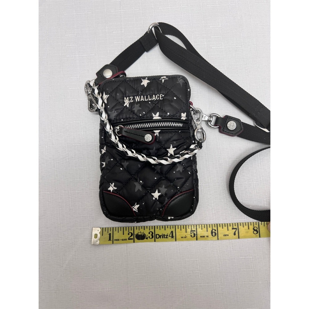 MZ Wallace Metro Phone Necklet Women Small Black Excellent Star Print Crossbody - Picture 10 of 12